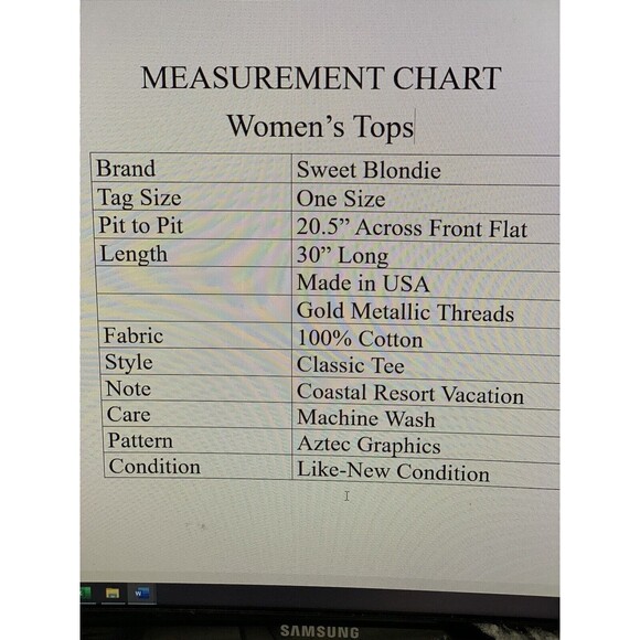 Sweet Blondie T-Shirt Womens One Size Aztec Graphics/ Gold Thread Embroidery Vac - Picture 11 of 12